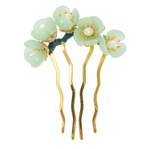 image:imageBeaupretty Jade Flower Hair Pin Chinese Hair Stick Jade Hairpin Retro Chignon Pin Traditional Classical Flower Hair Chopstick Hair Styling Accessories for Women Girls GreenGreen