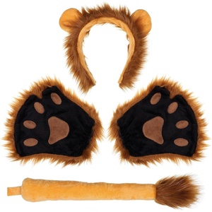 image:imageBeaupretty Lion Cosplay Costume Set Lion Plush RolePlaying Accessories Gloves Ears Headband Tail Kit for Women Men Adults Brown