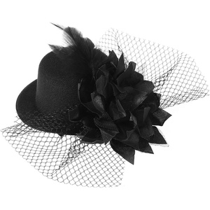 image:imageBeaupretty Mini Top Hat Hair Clip Fascinator Headband Small Hat Black Veil Hair Clip Headdress for Halloween Tea Party Tea Party s