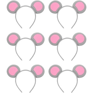 image:imageBeaupretty Mouse Ears Headband 6pcs Mouse Costume Accessory Rat Ears Headband Kids Gray Cartoon Animal Headwear Cosplay Party Photo Props