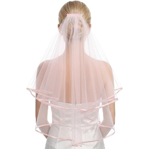image:imageBeaupretty Pink Veil 2 Tier Center Cascade Wedding Veil Bridal Bridal Wedding with Comb Party Photo Shot Short Double Layer Halloween