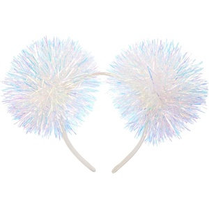 image:imageBeaupretty Pom Pom Headband Head Bopper Tinsel Pompom Ball Headband Foil Strips Pompom Headband Fashion Headband Cosplay Hair Accessories for Girls Women Christmas Party BirthdayWhite