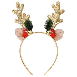 image:imageBeaupretty Reindeer Antlers Headband Elk Antler Headband with Bell Headpiece Christmas Festival Party Accessories for Women and GirlsRedGolden