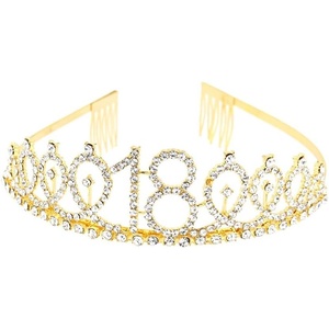 image:imageBeaupretty Rhinestone Headpiece 18th Birthday Crystal Rhinestone Princess Tiara Headband with Hair Comb for Birthday Party Wedding Bridal Decor Golden 60th Birthday Decorations Women