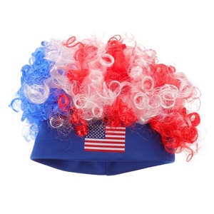 image:imageBeaupretty Short Curly Afro Wig with USA Flag Hairband Patriotic Sports Fan Wig for Soccer Football Matches Fluffy National Flag Costume AccessoryRed