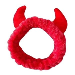 image:imageBeaupretty Spa Headband for Women Devil Horn Headband Washing Face Makeup Plush Spa Women Shower Hairband Red