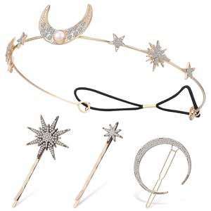 image:imageBeaupretty Stars and Moon Hair Clips Rhinestone Hair Pins Moon and Star Headband Side Clip Wedding Head Chain Accessoeies Headpiece for Women Girls