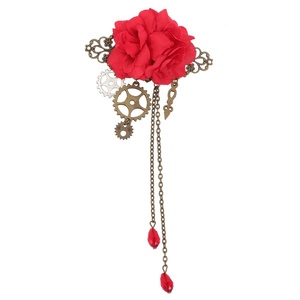 image:imageBeaupretty Steampunk Hair Clips with Tassels Chain Rose Flower Hair Clip Vintage Halloween Headdress Goth Gothic Hair Accessories for Women Girls BlackRed