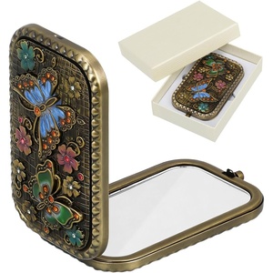 image:imageBeaupretty Vintage Compact Makeup Mirror Portable DoubleSided Foldable Metal Pocket Mirror for Purse amp Travel
