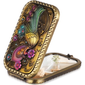 image:imageBeaupretty Vintage Compact Mirror Elegant Peacock DoubleSided Metal Folding Makeup Mirror for Purse amp Travel Antique European Style