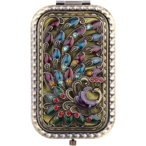 image:imageBeaupretty Vintage Foldable Makeup Mirror Pocket Size Antique Metal Double Sided Compact Mirror Vanity MirrorTravel Mirror for Women
