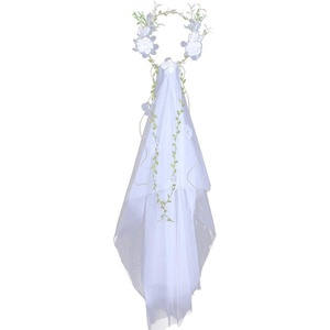 image:imageBeaupretty Wedding Bridal Veil Floral Garland Veil Flower Crown Veil Boho for Wedding Beach White