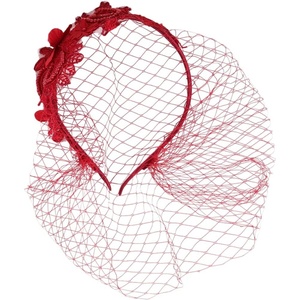 image:imageBeaupretty Womens Fascinators Hat Bridal Wedding Veil Mesh Lace Headband Tea Party Headwear Fascinator Veil HeadbandRed