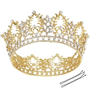 image:imageFRCOLOR Jeweled Baroque Queen Gold Princess Crown Vintage Crystal Diamond Wedding Crowns and Tiaras Costume Party Hair Accessories for WomenGold