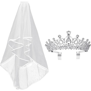 image:imageFRCOLOR Royal Wedding Crown Veil with Comb Crystal Crown Princess Tiara Headpiece Bridal Wedding Veil Heardress
